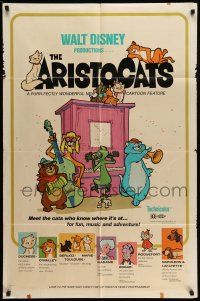 1f037 ARISTOCATS 1sh '71 Walt Disney feline jazz musical cartoon, great colorful art!