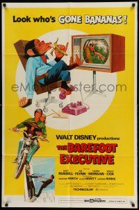 1f053 BAREFOOT EXECUTIVE 1sh '71 Disney, art of Kurt Russell & wacky chimp gone bananas!