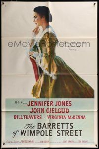 1f055 BARRETTS OF WIMPOLE STREET 1sh '57 art of pretty Jennifer Jones as Elizabeth Browning!