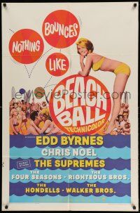 1f059 BEACH BALL 1sh '65 Edd Byrnes, The Supremes, sexy blonde Chris Noel in bikini!