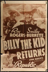 1f080 BILLY THE KID RETURNS 1sh R48 Roy Rogers, Trigger, Smiley Burnette!