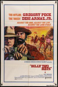 1f081 BILLY TWO HATS 1sh '74 cool art of outlaw cowboys Gregory Peck & Desi Arnaz Jr.!