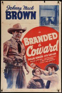 1f104 BRANDED A COWARD 1sh R40s western cowboy Johnny Mack Brown, Sam Newfield directed!