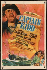 1f129 CAPTAIN KIDD 1sh '45 cool artwork of pirate Charles Laughton & his ship!
