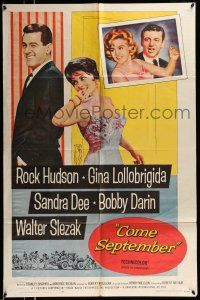1f162 COME SEPTEMBER 1sh '61 Sandra Dee, sexy Gina Lollobrigida, Rock Hudson, Bobby Darin