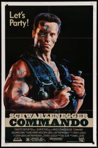1f164 COMMANDO 1sh '85 cool image of Arnold Schwarzenegger in camo, let's party!