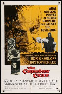1f172 CRIMSON CULT 1sh '70 Boris Karloff, Christopher Lee, what can satisfy the devil-god?
