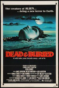 1f184 DEAD & BURIED 1sh '81 really cool horror art of person buried up to the neck by Campanile!