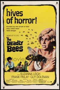1f185 DEADLY BEES 1sh '67 hives of horror, fatal stings, image of sexy near-naked girl attacked!