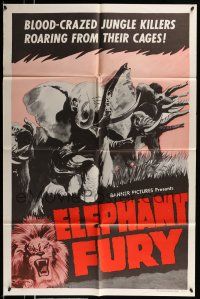 1f212 ELEPHANT FURY 1sh '56 German, blood-crazed zoo animals escaped!