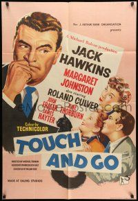 1f880 TOUCH & GO English 1sh '55 cool artwork of Jack Hawkins, Margaret Johnston & cast!
