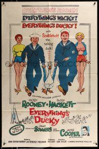 1f219 EVERYTHING'S DUCKY 1sh '61 artwork of Mickey Rooney & Buddy Hackett with a talking duck!