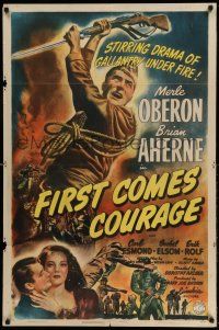 1f237 FIRST COMES COURAGE style B 1sh '43 Merle Oberon, Brian Aherne, directed by Dorothy Arzner!