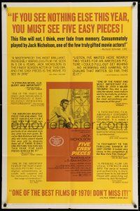1f238 FIVE EASY PIECES reviews 1sh '70 cool image of Jack Nicholson, directed by Bob Rafelson!