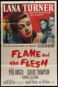 1f239 FLAME & THE FLESH 1sh '54 artwork of sexy brunette bad girl Lana Turner, plus Pier Angeli!