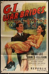 1f257 G.I. WAR BRIDES 1sh '46 art of James Ellison holding pretty Anna Lee by ship!
