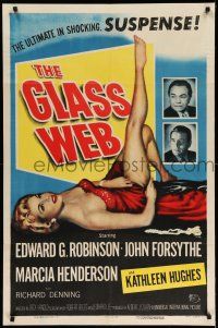 1f272 GLASS WEB 2D 1sh '53 Edward G. Robinson, John Forsythe, art of sexy nearly naked girl!