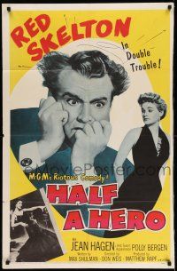 1f290 HALF A HERO 1sh '53 great image of Red Skelton in double trouble with Jean Hagen!