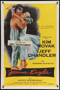1f388 JEANNE EAGELS 1sh '57 best romantic artwork of Kim Novak & Jeff Chandler kissing!