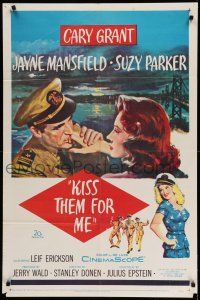 1f423 KISS THEM FOR ME 1sh '57 romantic art of Cary Grant & Suzy Parker, + sexy Jayne Mansfield!