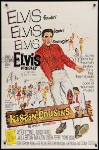 1f424 KISSIN' COUSINS 1sh '64 cool art of hillbilly Elvis Presley, feudin', lovin', swingin'!