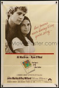1f488 LOVE STORY 1sh '70 great romantic close up of Ali MacGraw & Ryan O'Neal!