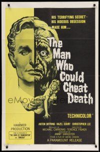 1f514 MAN WHO COULD CHEAT DEATH 1sh '59 Hammer horror, cool half-alive & half-dead headshot art!
