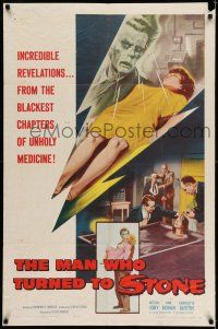 1f516 MAN WHO TURNED TO STONE 1sh '57 Victor Jory practices unholy medicine, cool sexy horror art!