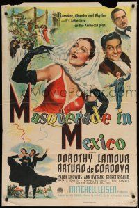 1f530 MASQUERADE IN MEXICO style A 1sh '46 close-up of romantic Dorothy Lamour & Arturo de Cordova!