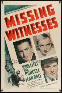 1f552 MISSING WITNESSES 1sh '37 William Clemens, close-ups of John Litel, Dick Purcell, Jean Dale!