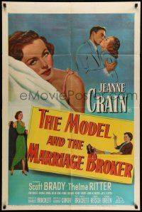 1f557 MODEL & THE MARRIAGE BROKER 1sh '52 Scott Brady kisses Jeanne Crain, smoking Thelma Ritter!