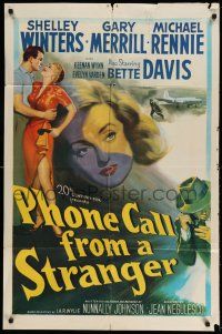 1f649 PHONE CALL FROM A STRANGER 1sh '52 Bette Davis, Shelley Winters, Michael Rennie, cool art!