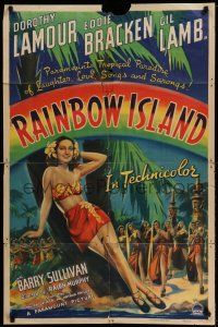 1f684 RAINBOW ISLAND 1sh '44 art of super sexy Dorothy Lamour wearing sarong by palm tree!