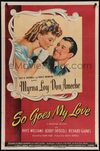 1f772 SO GOES MY LOVE 1sh '46 wonderful romantic art of Myrna Loy & Don Ameche!