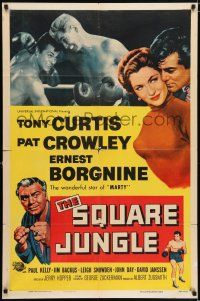 1f787 SQUARE JUNGLE 1sh '56 Pat Crowley, Borgnine, boxing Tony Curtis fighting in the ring!