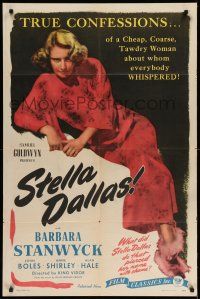 1f805 STELLA DALLAS 1sh R44 great close up of trashy mother Barbara Stanwyck!