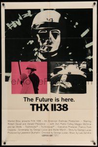 1f863 THX 1138 1sh '71 first George Lucas, Robert Duvall, bleak sci-fi, double inset images!