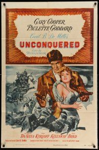 1f900 UNCONQUERED 1sh R55 art of Gary Cooper with sexy Paulette Goddard & two guns!