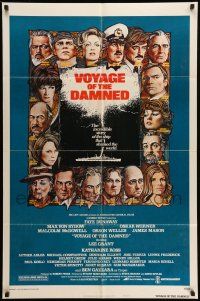 1f918 VOYAGE OF THE DAMNED style B 1sh '76 Faye Dunaway, Max Von Sydow, Richard Amsel art of cast!
