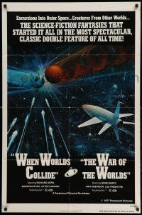 1f950 WHEN WORLDS COLLIDE/WAR OF THE WORLDS 1sh '77 cool sci-fi art of rocket in space by Berkey!