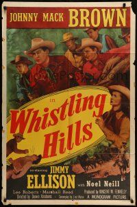 1f958 WHISTLING HILLS 1sh '51 Johnny Mack Brown, Jimmy Ellison & Noel Neill in western action!