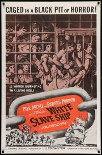 1f959 WHITE SLAVE SHIP 1sh '62 L'Ammutinamento, art of sexy caged women in a black pit of horror!