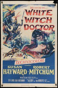 1f960 WHITE WITCH DOCTOR 1sh '53 art of Susan Hayward & Robert Mitchum in African jungle!