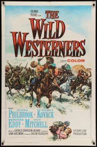 1f969 WILD WESTERNERS 1sh '62 art of James Philbrook & Nancy Kovack in middle of Indian battle!