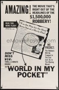 1f984 WORLD IN MY POCKET 1sh '62 Rod Steiger, the kiss & kill doll, cool newspaper design!