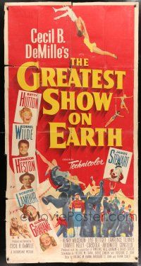 1g017 GREATEST SHOW ON EARTH 3sh '52 Cecil B. DeMille circus classic,Charlton Heston,James Stewart