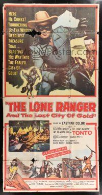1g018 LONE RANGER & THE LOST CITY OF GOLD 3sh '58 art of masked Clayton Moore & Jay Silverheels!