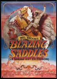 1g477 BLAZING SADDLES French 1p '74 classic Mel Brooks western, John Alvin art of Cleavon Little!