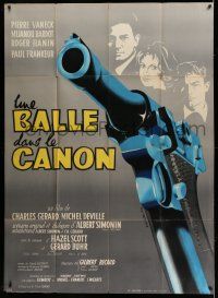 1g494 BULLET IN THE GUN BARREL French 1p '58 Mijanou Bardot, cool gun art by Roger Varenne!