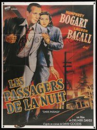 1g527 DARK PASSAGE French 1p R80s cool different art of Humphrey Bogart & sexy Lauren Bacall!